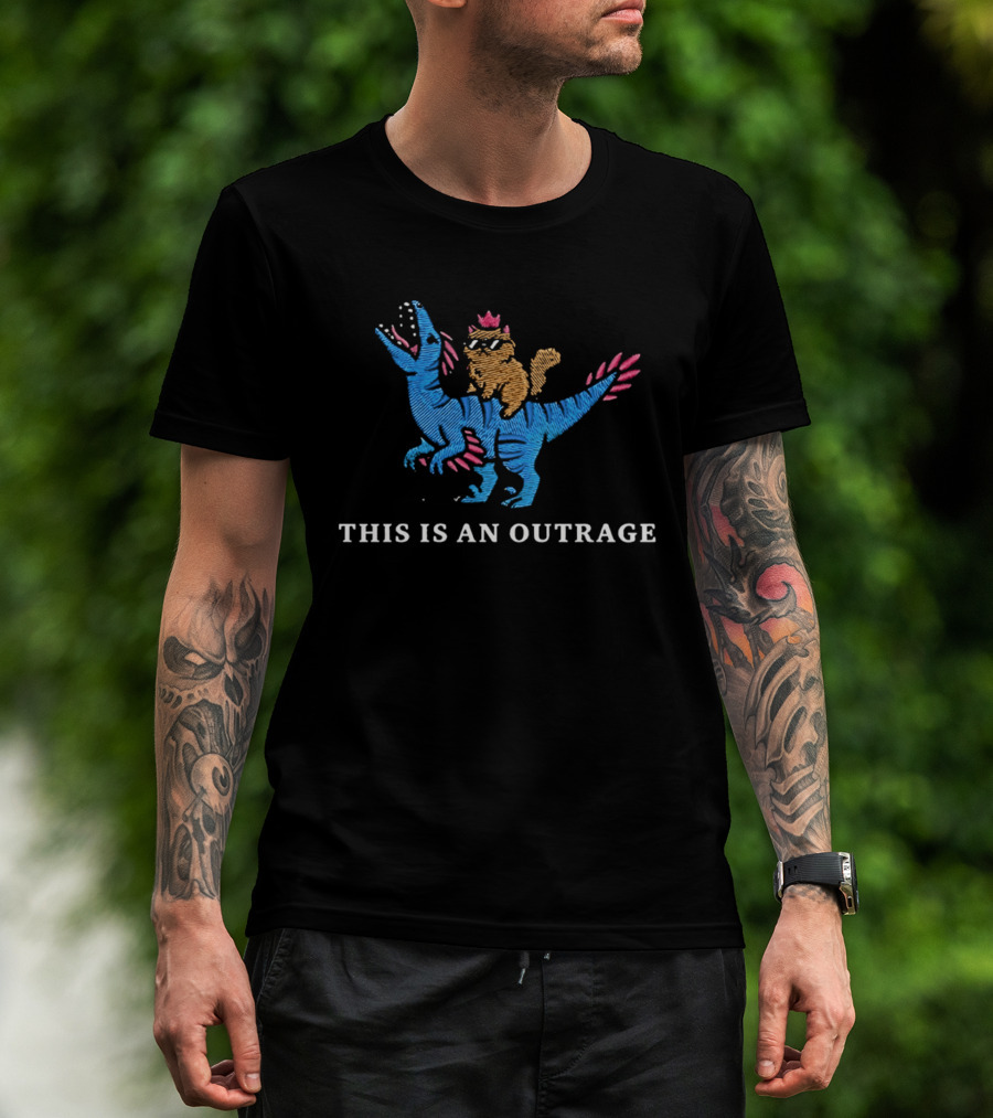 This Is An Outrage Dungeon Crawler Carl Cartoon Dinosaur With Cat T-Shirt