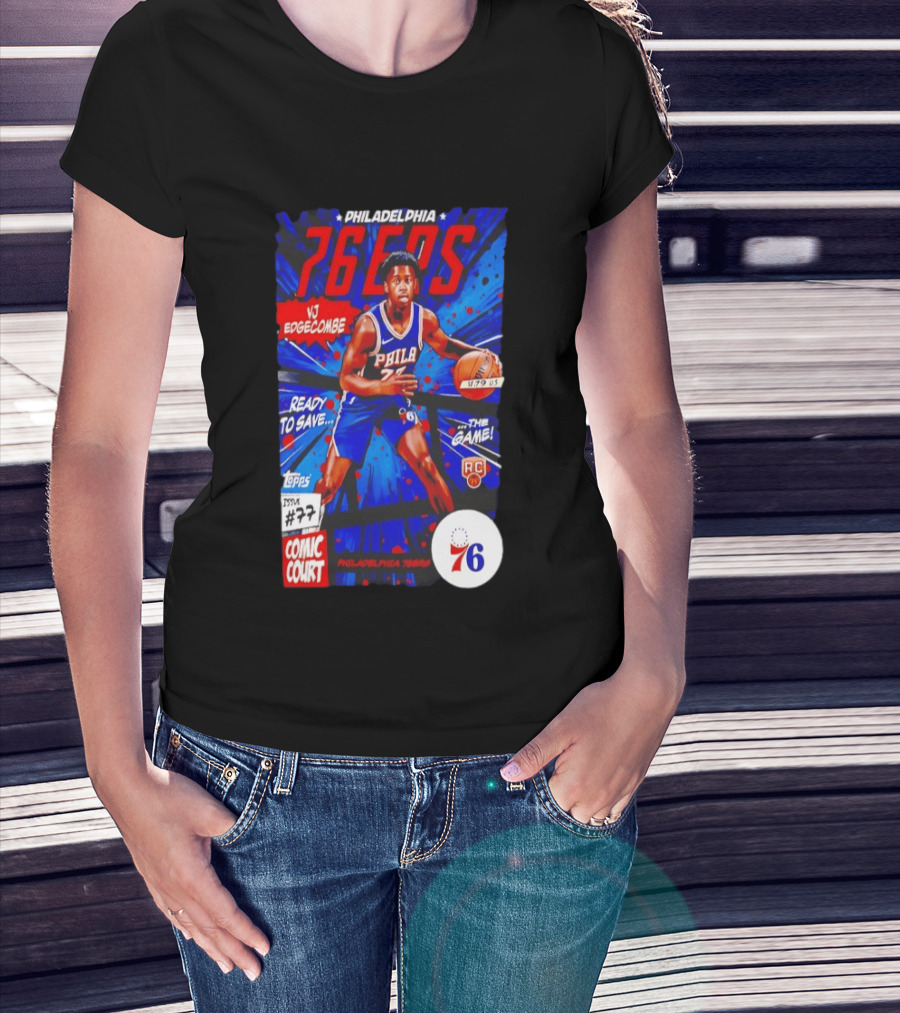 Philadelphia 76ers VJ Edgecombe Comic Court Ready To Save The Game T-Shirt