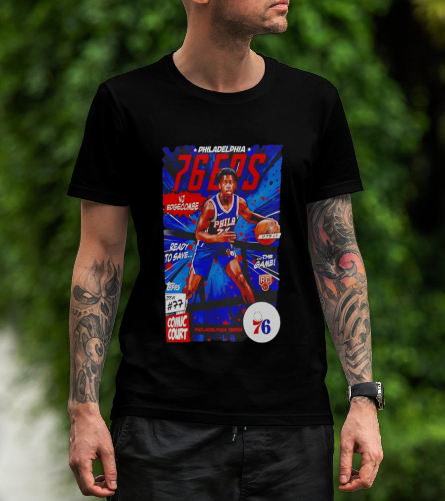 Philadelphia 76ers VJ Edgecombe Comic Court Ready To Save The Game T-Shirt