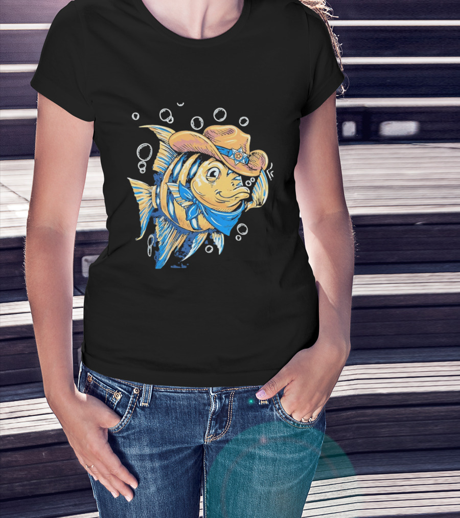 Angelfish Cowboy Hat Western Bubbles Bandana T-Shirt