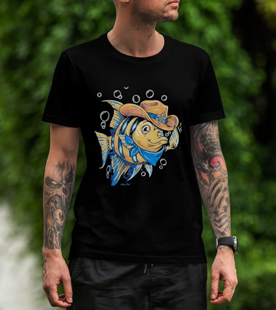 Angelfish Cowboy Hat Western Bubbles Bandana T-Shirt