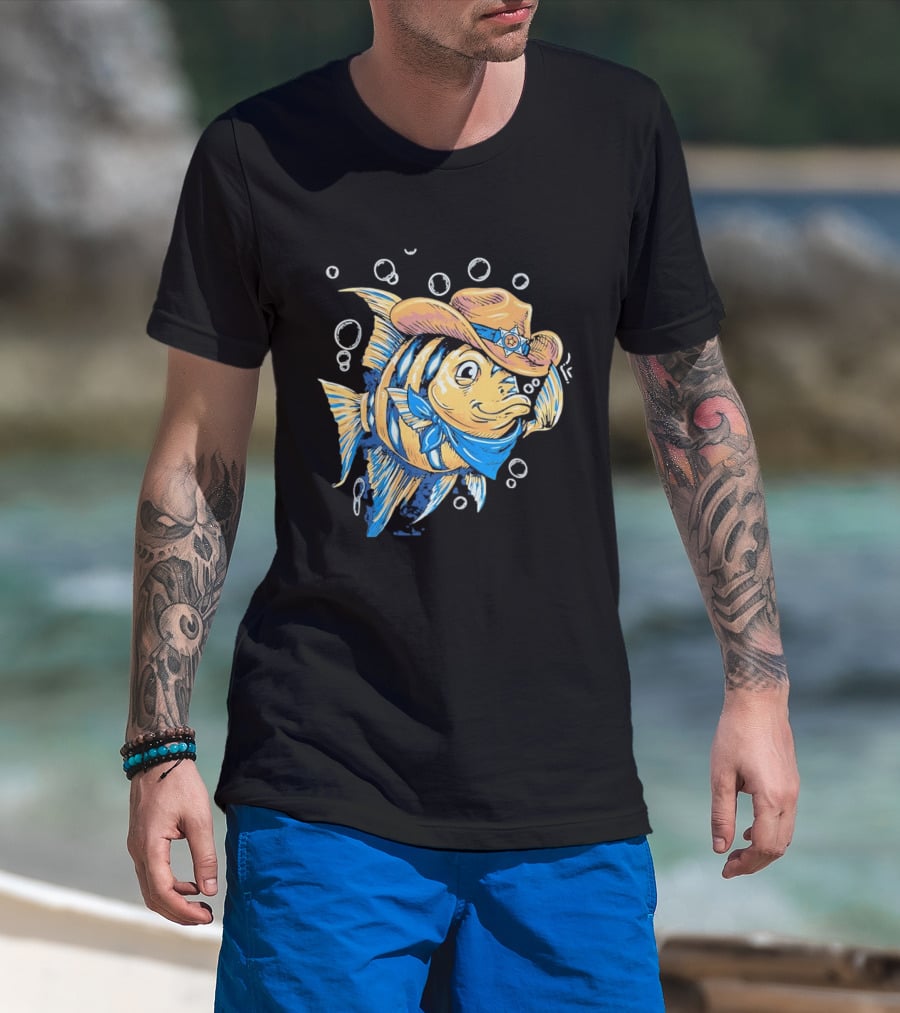 Angelfish Cowboy Hat Western Bubbles Bandana T-Shirt