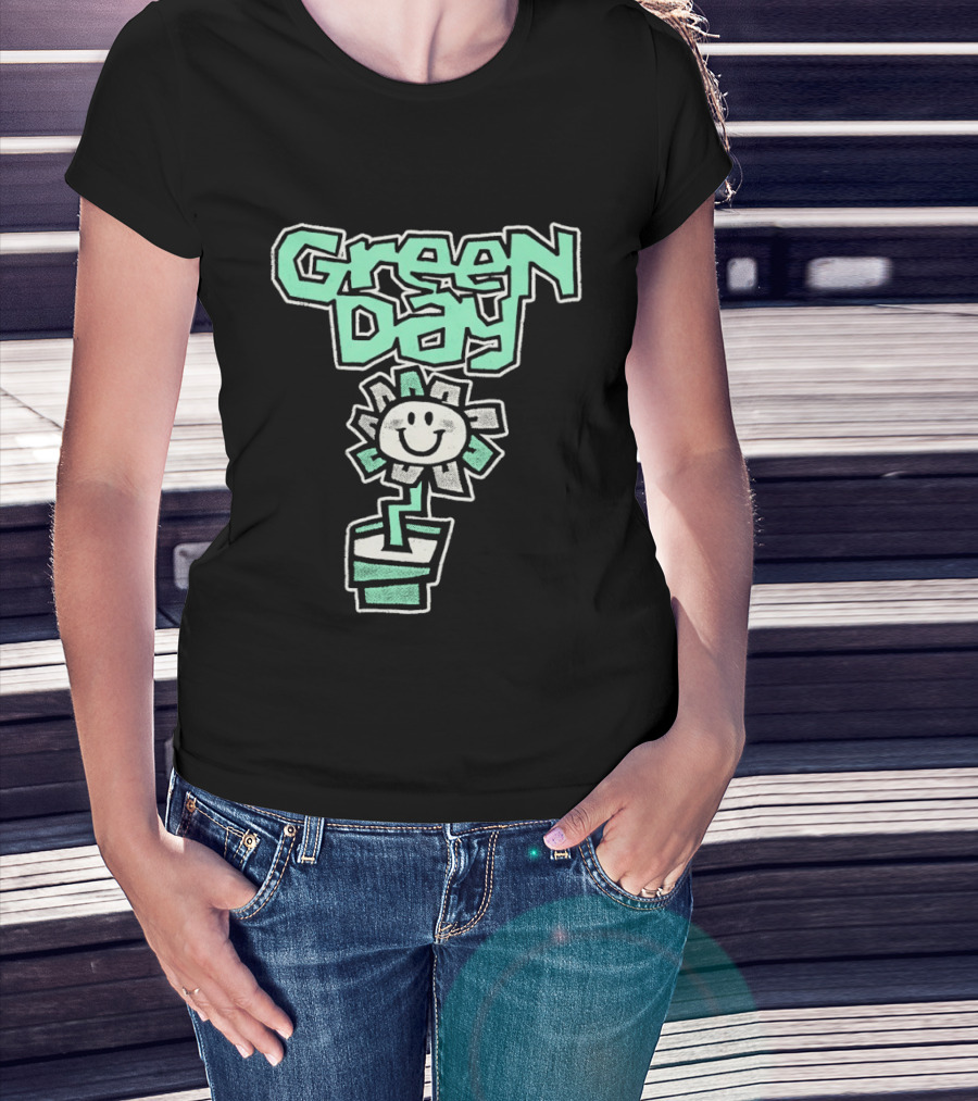 Green Day Flower Happy Smiling Potted Bloom T-Shirt
