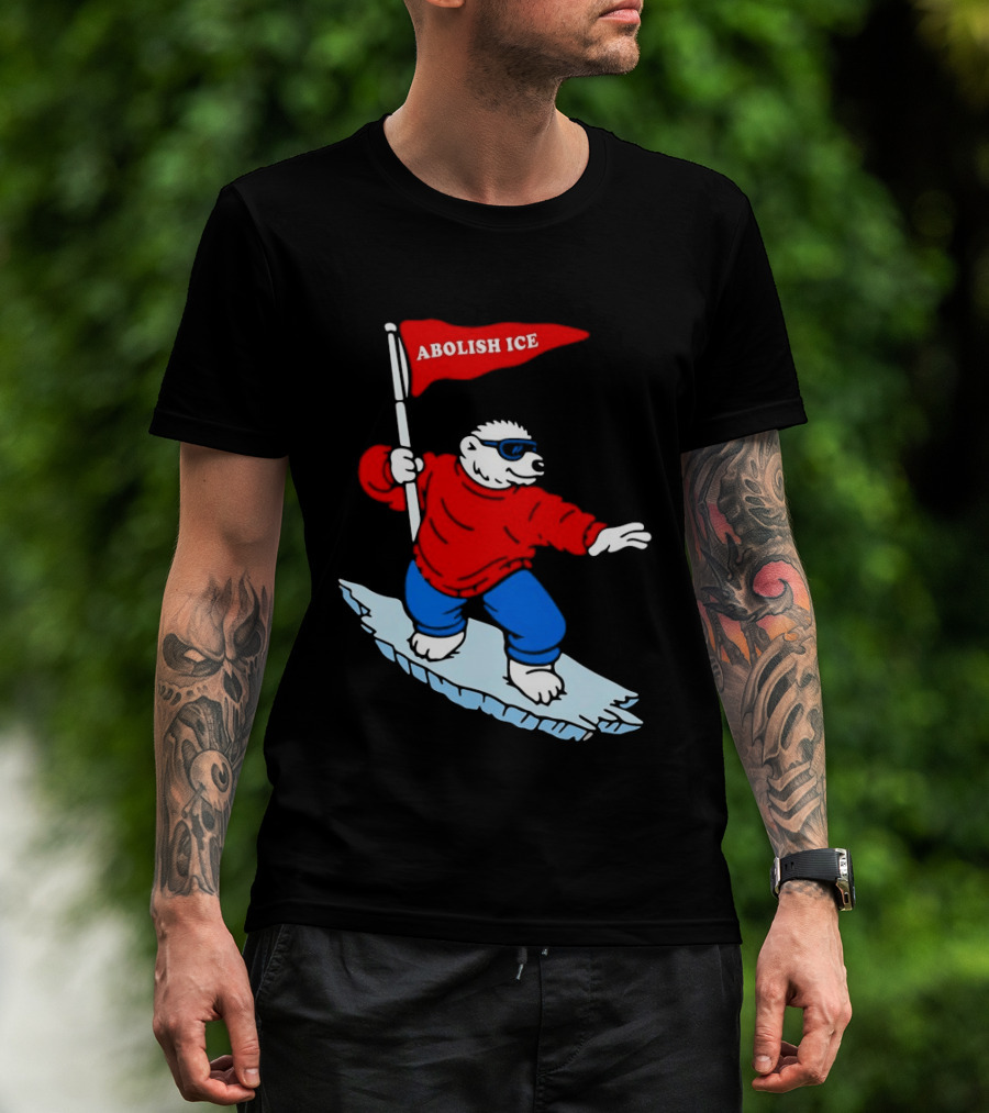 Polar Bear Surfing With Abolish ICE Flag T-Shirt