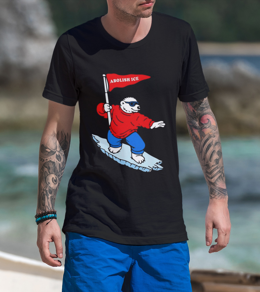 Polar Bear Surfing With Abolish ICE Flag T-Shirt