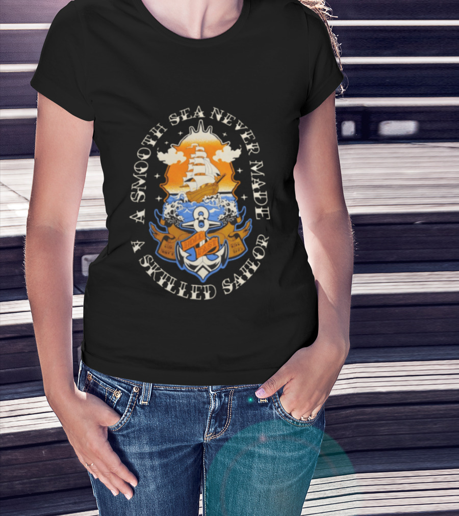 Hold Fast A Smooth Sea Never Made A Skilled Sailor Ship Anchor Ocean Waves T-Shirt