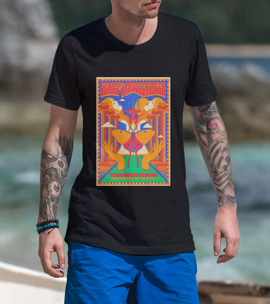 Jerry's Middle Finger The Fremont Theater San Luis Obispo CA May 15 2026 Psychedelic With Column And Faces T-Shirt