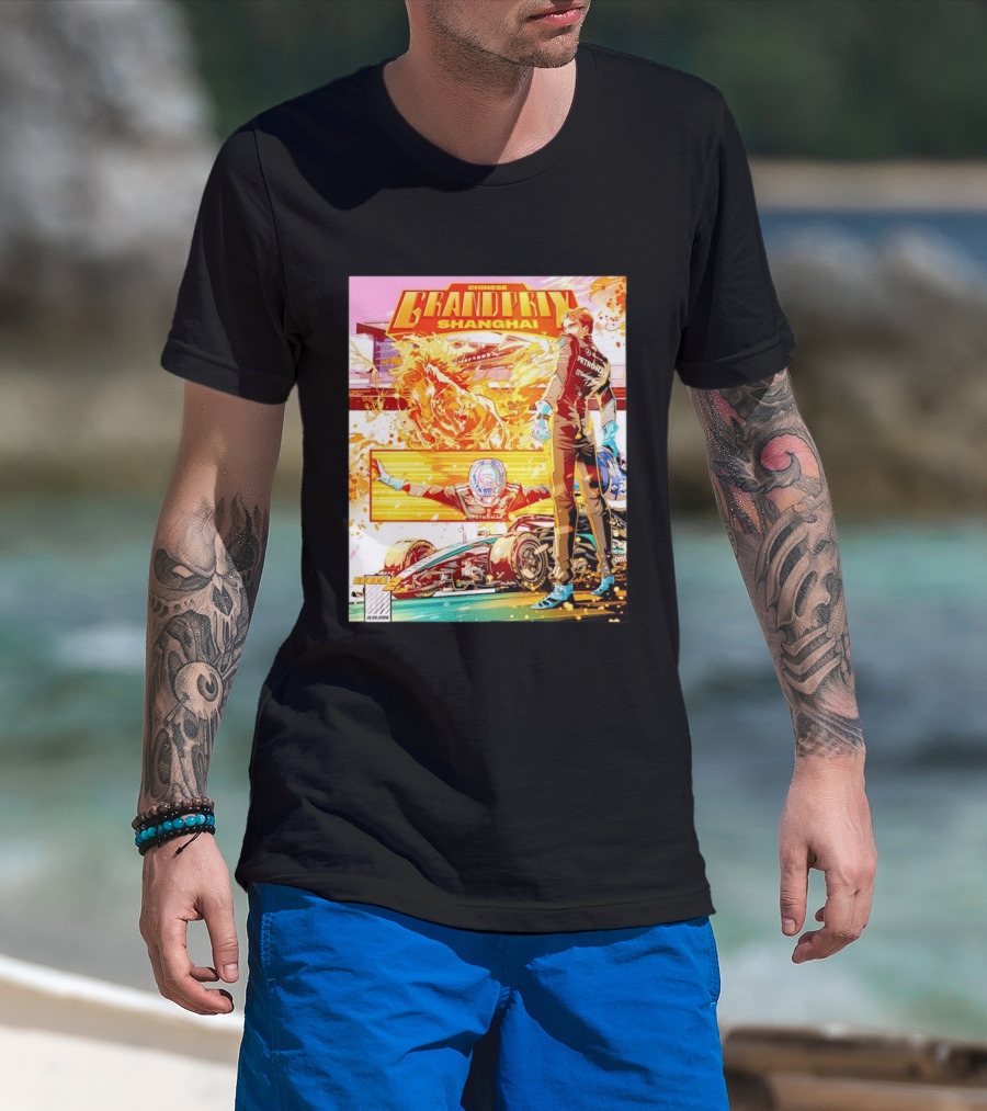 Chinese Grand Prix Shanghai Anime Style With Race Car And Driver T-Shirt