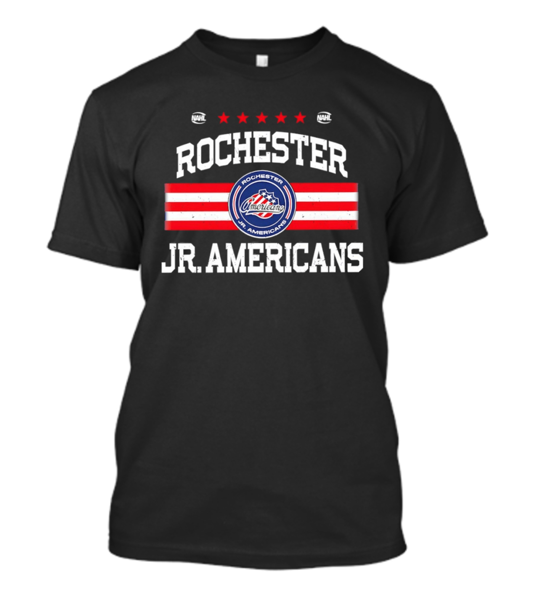 Rochester Jr. Americans NAHL Hockey Team Red White Blue Stars T-Shirt