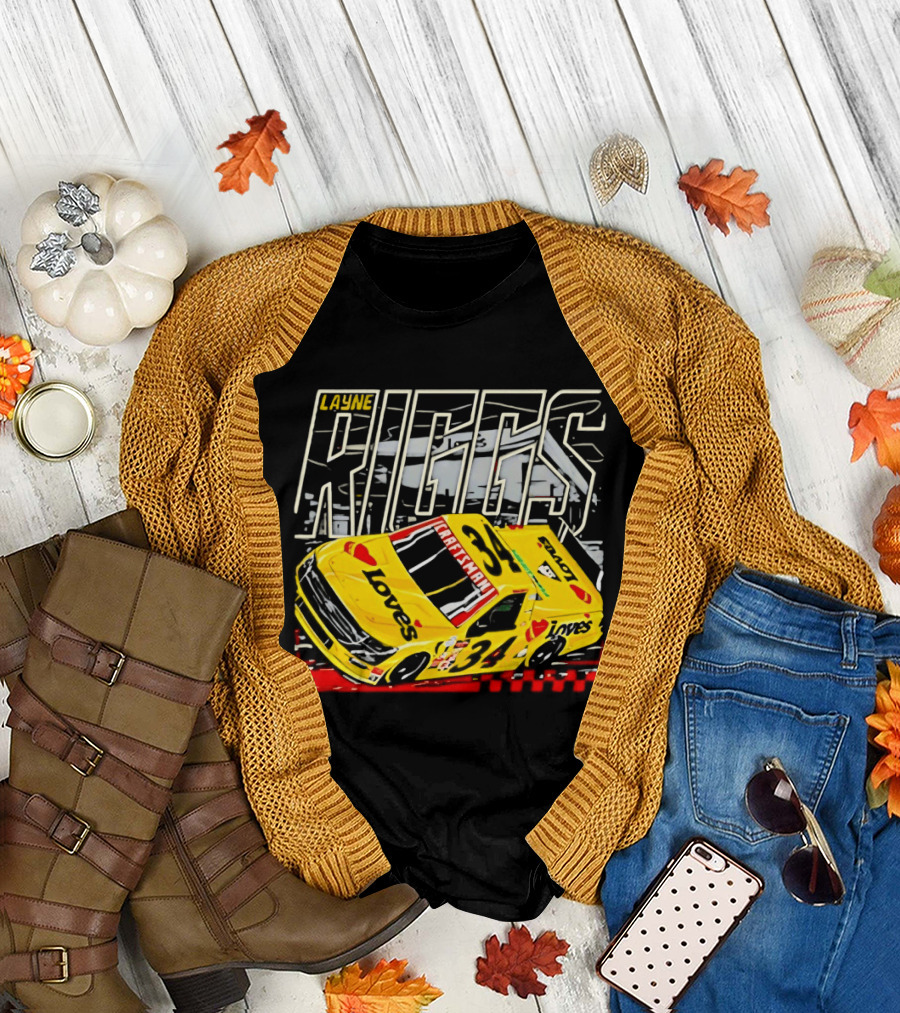 Layne Riggs Loves Truck Racing with Vibrant Yellow Car T-Shirt