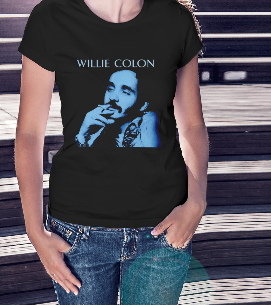WILLIE COLON Blue Portrait Smoking Image T-Shirt