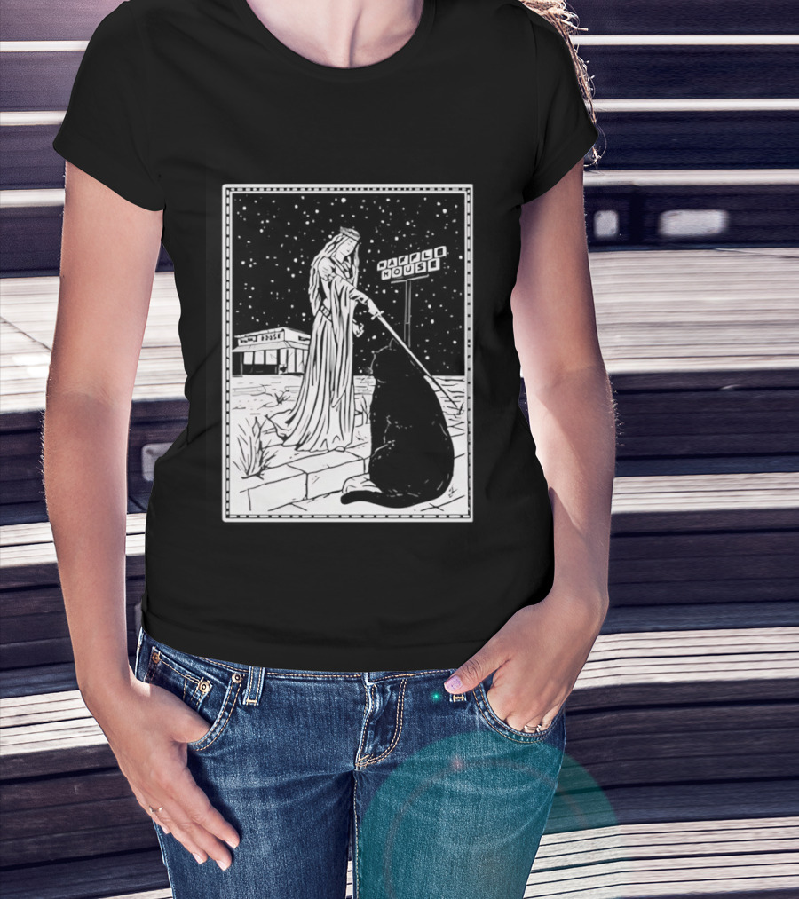 Medieval Cat Tarot Waffle House The Hermit T-Shirt