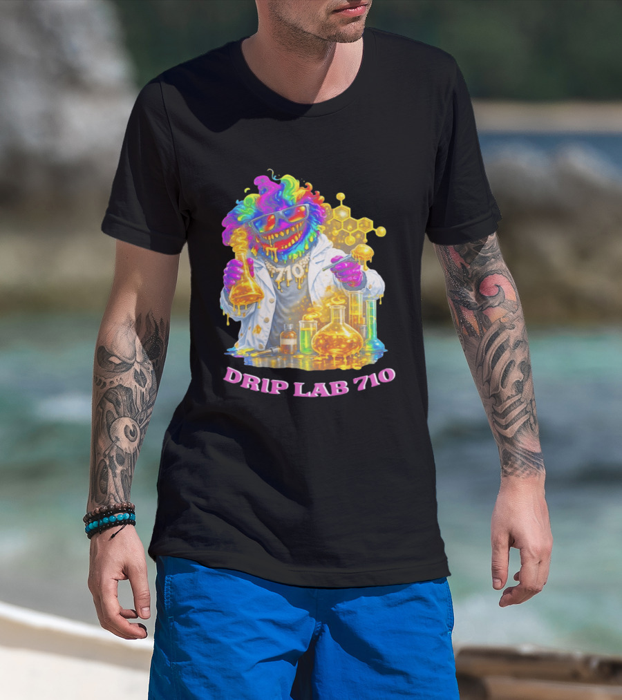 Drip Lab 710 Psychedelic Monster Chemist With Colorful Beakers T-Shirt