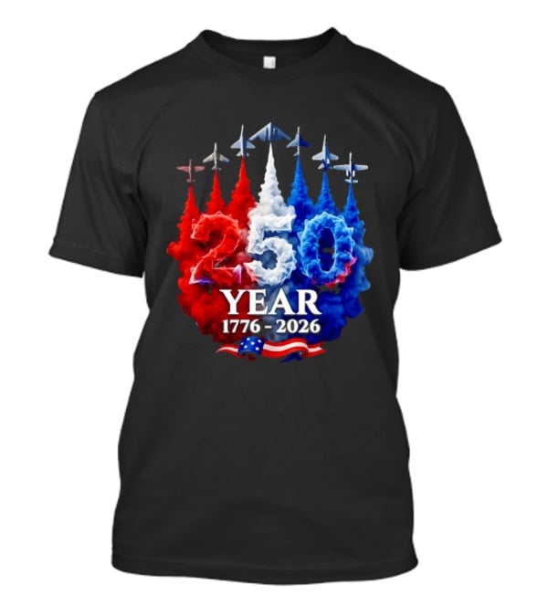 Fighter Jet Leaving A Smoke Trail 250 Years American 250th USA Patriotic 4th Of July T-Shirt