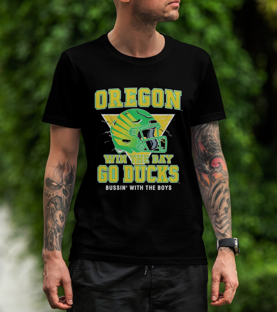 Oregon Win The Day Go Ducks Bussin' With The Boys Football Helmet T-Shirt