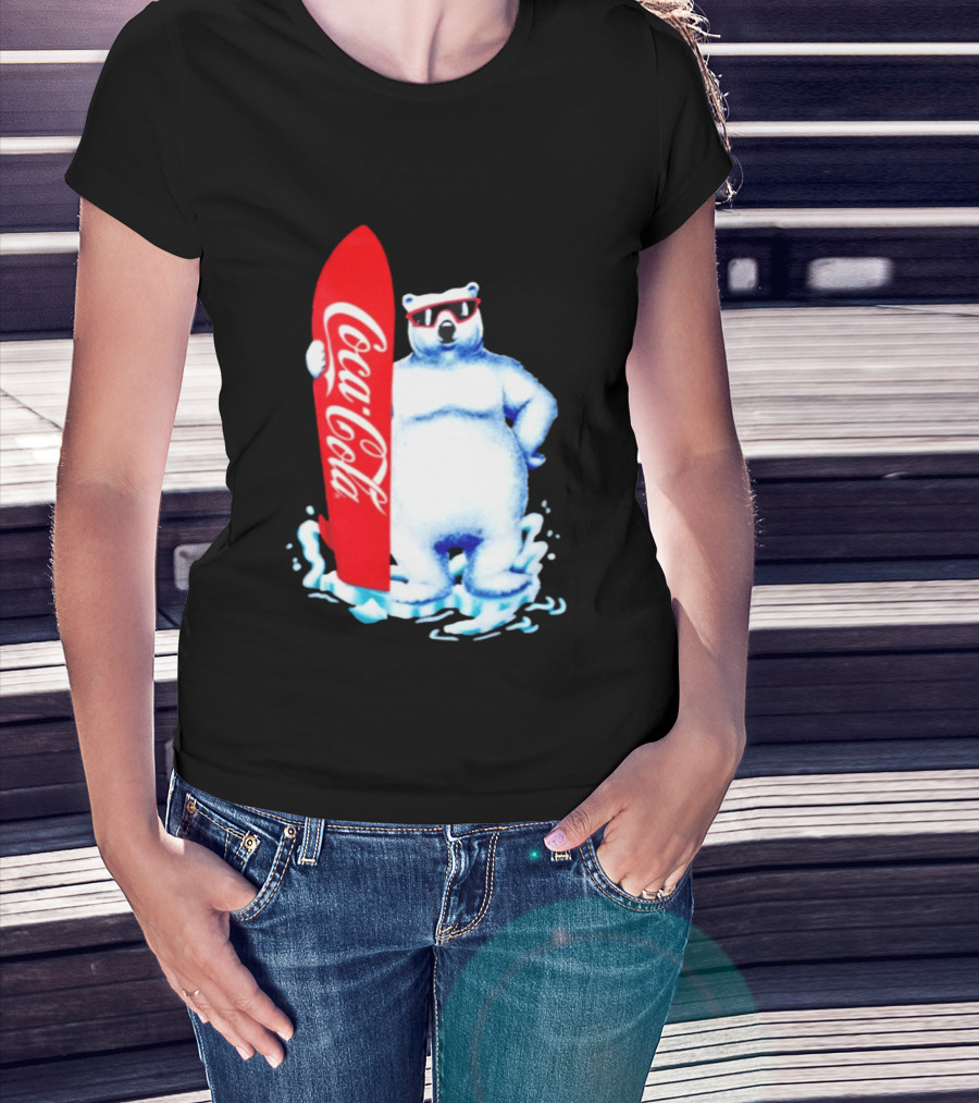1995 Coca Cola Polar Bear Surfboard Sunglasses T-Shirt