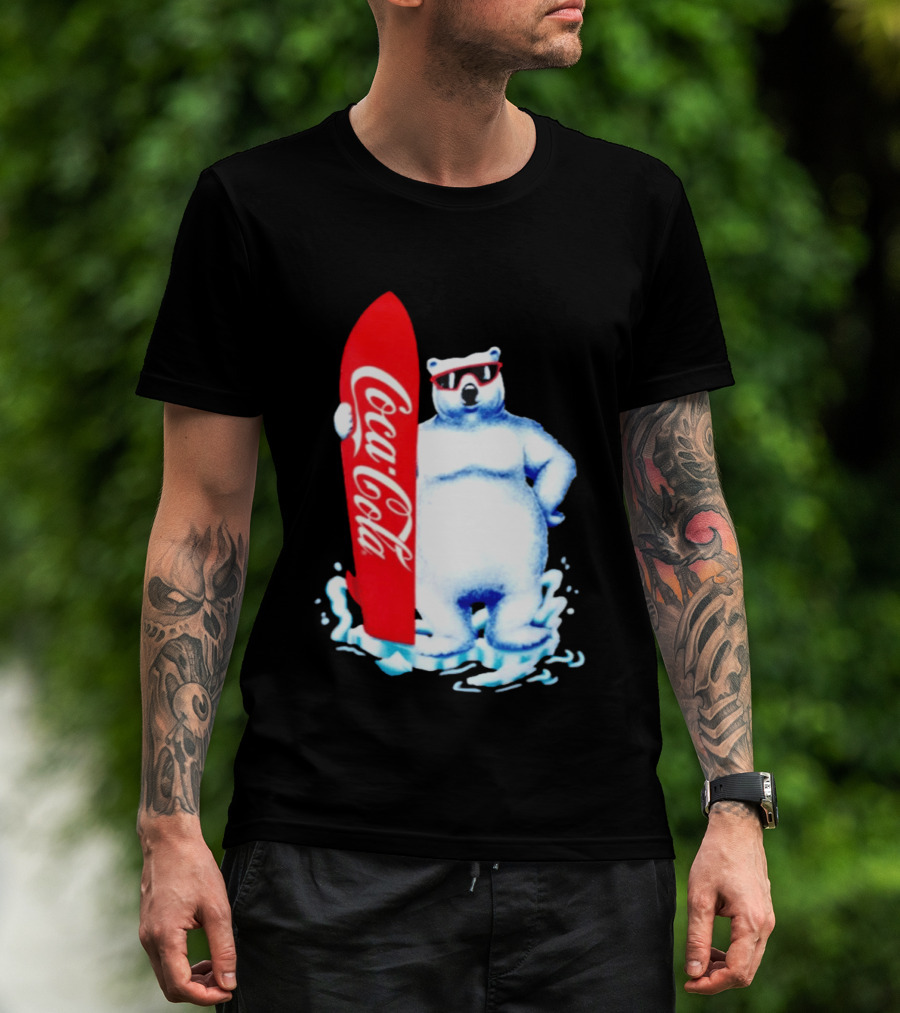 1995 Coca Cola Polar Bear Surfboard Sunglasses T-Shirt