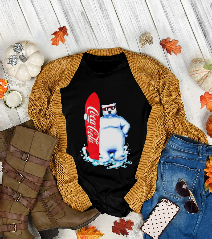 1995 Coca Cola Polar Bear Surfboard Sunglasses T-Shirt