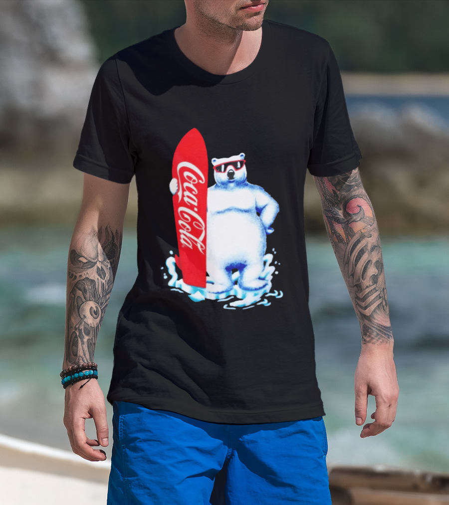 1995 Coca Cola Polar Bear Surfboard Sunglasses T-Shirt