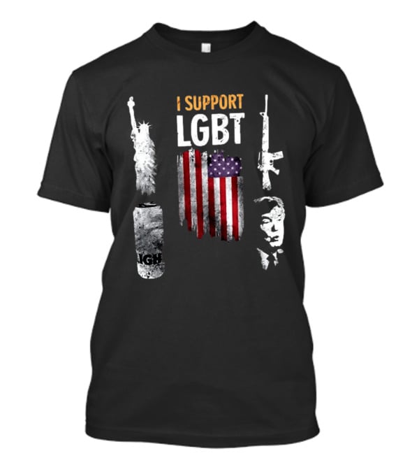 I Support LGBT Liberty Guns Beer Trump USA Flag Sarcastic T-Shirt