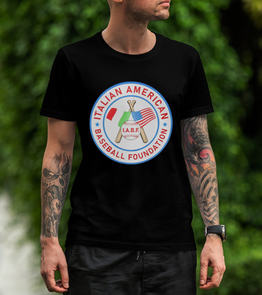 Italian American Baseball Foundation IABF Flags And Crossed Bats T-Shirt