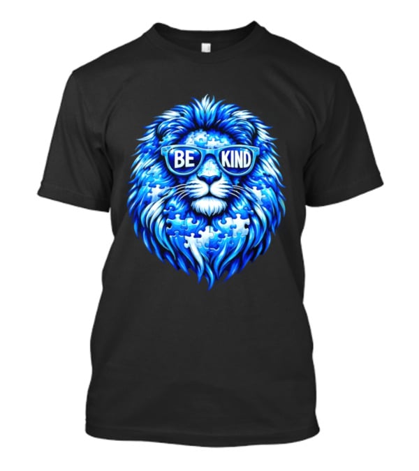 Blue Lion Be Kind Sunglasses Autism Awareness Puzzle T-Shirt