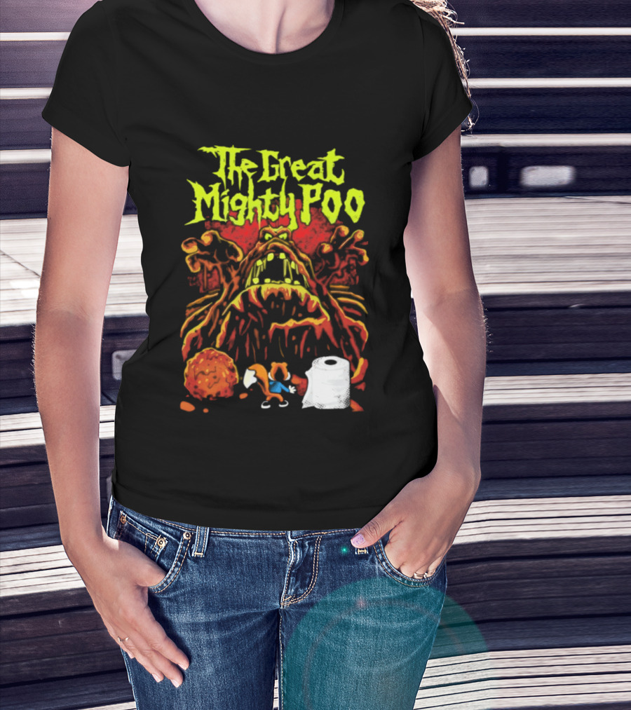 The Great Mighty Poo Animated Character With Toilet Paper And Cookie T-Shirt