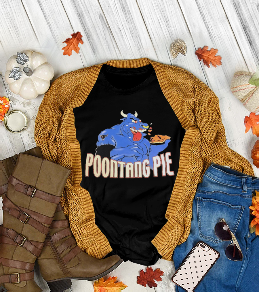 Poontang Pie Bull Eating Slice with Small Wrestler Tattoo T-Shirt