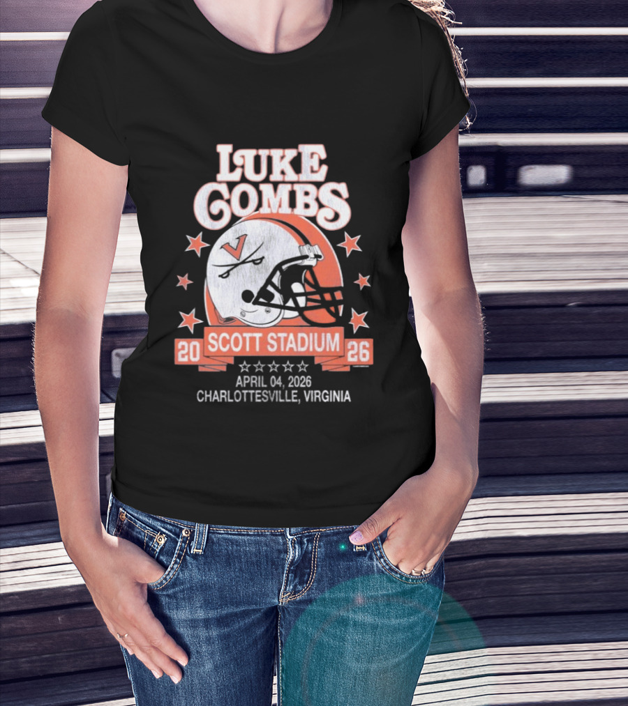 Luke Combs 2026 Scott Stadium Charlottesville Virginia April 04 Event With Helmet Stars T-Shirt