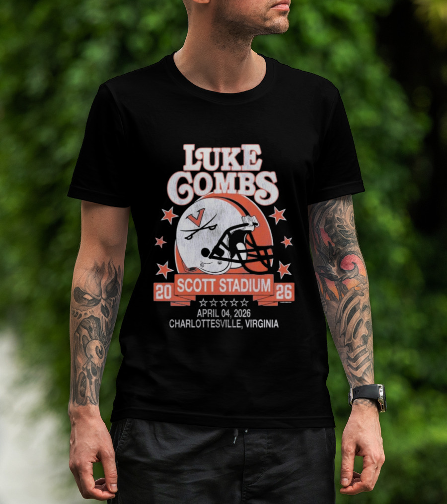 Luke Combs 2026 Scott Stadium Charlottesville Virginia April 04 Event With Helmet Stars T-Shirt