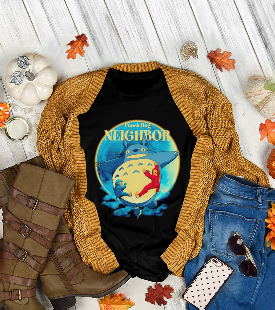 Punch Hug Neighbor Totoro Embrace with Two Punch Monkey T-Shirt