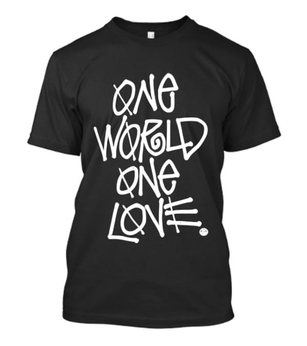 One World One Love Graffiti Style Message T-Shirt