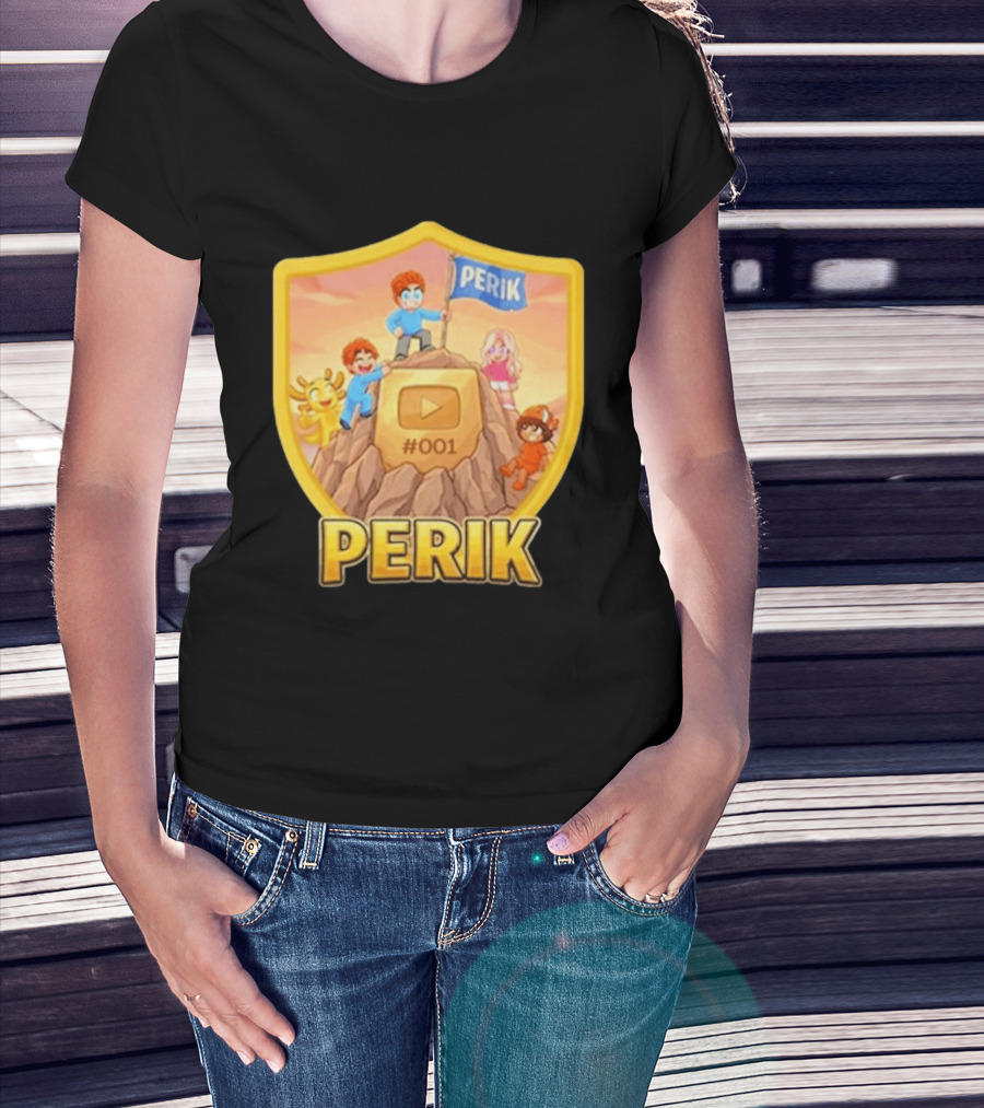 Perik 3 Års Black 001 Shield Badge YouTube Button Cartoon Characters T-Shirt