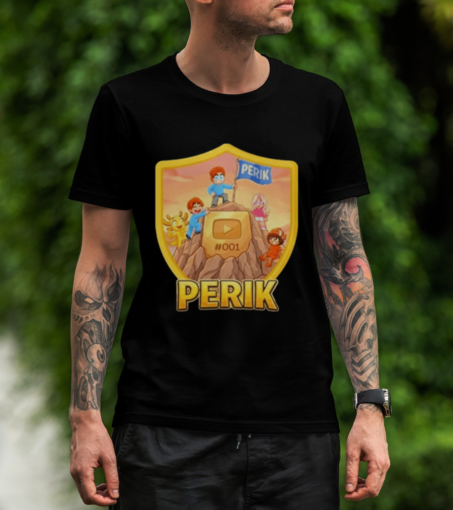 Perik 3 Års Black 001 Shield Badge YouTube Button Cartoon Characters T-Shirt