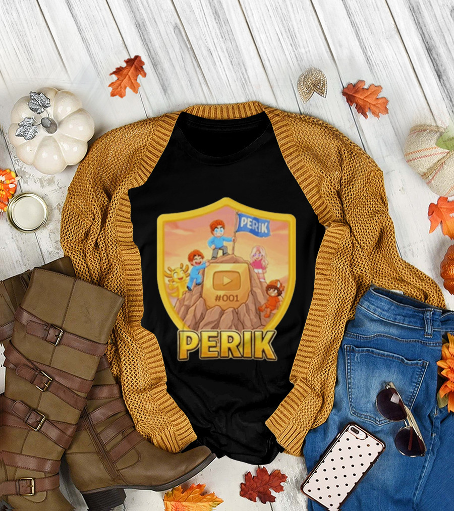 Perik 3 Års Black 001 Shield Badge YouTube Button Cartoon Characters T-Shirt