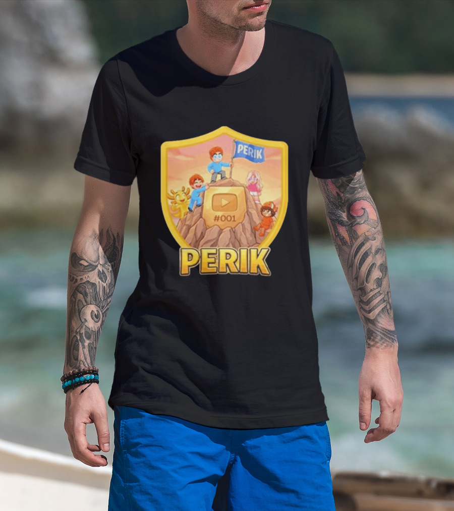 Perik 3 Års Black 001 Shield Badge YouTube Button Cartoon Characters T-Shirt