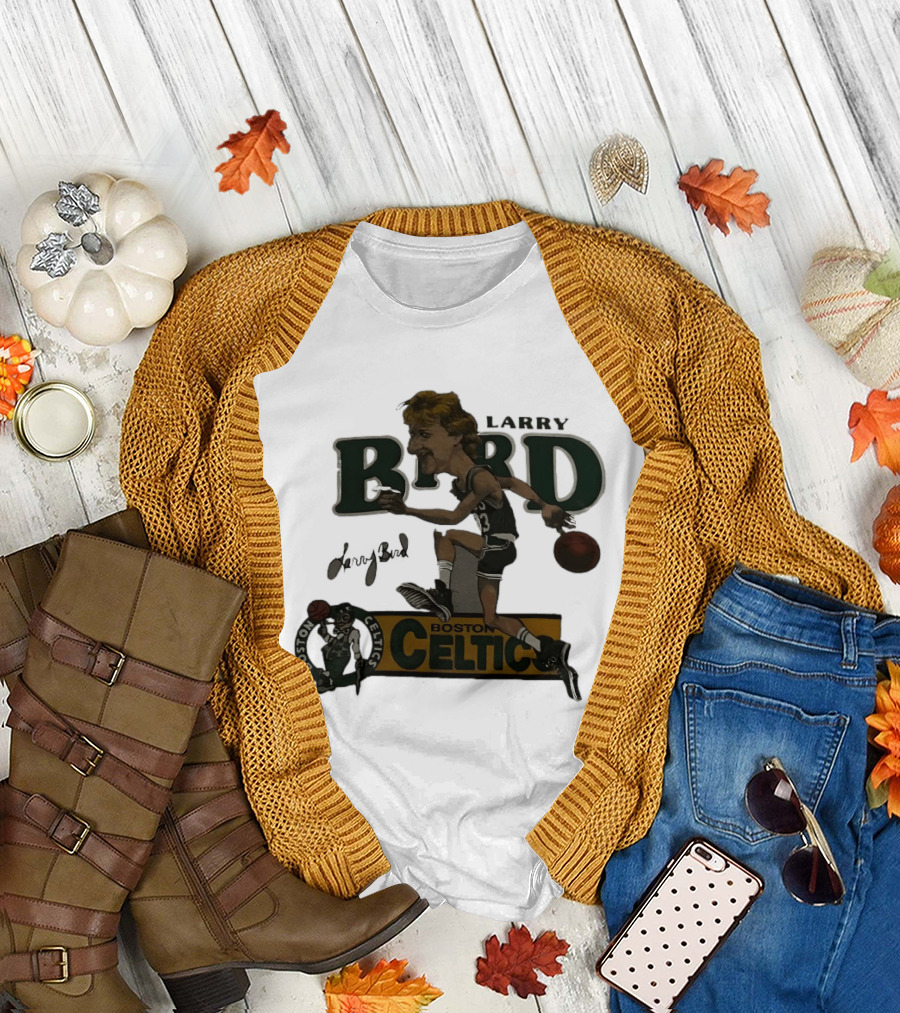Larry Bird Boston Celtics Caricature Basketball Legends T-Shirt