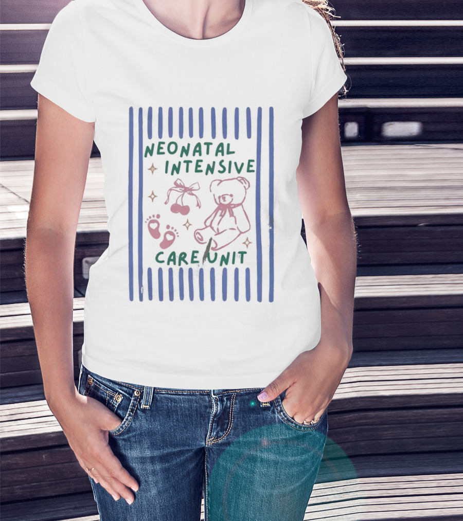 Neonatal Intensive Care Unit Pink Bear And Cherry T-Shirt