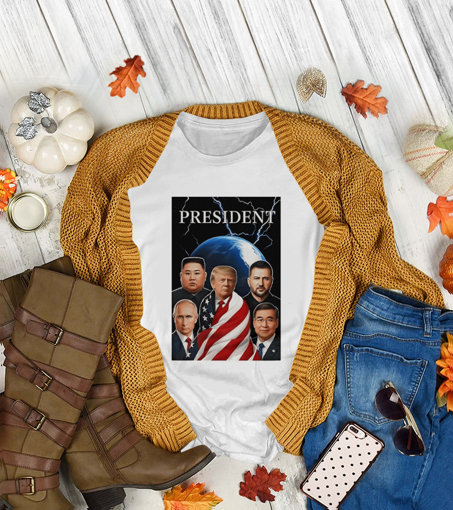 Presidents Trump Putin Zelenskyy Kim Jong Un Xi Jinping Global Leaders Earth Lightning T-Shirt