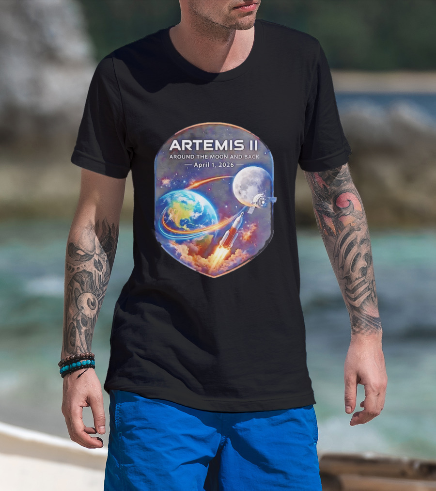 Artemis II Mission April 1 2026 Around The Moon And Back Rocket And Earth T-Shirt