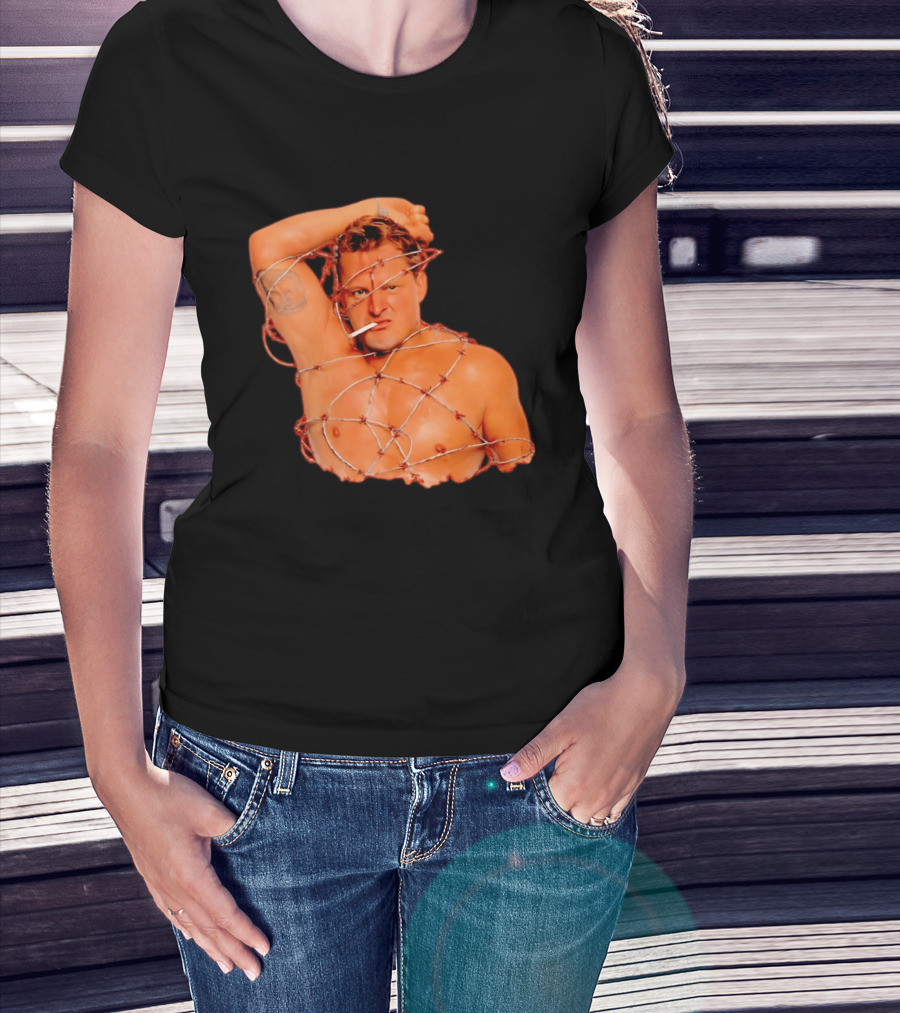 Sandman Barbed Wire Screenprinted Wrapping Wrestler With Cigarette T-Shirt