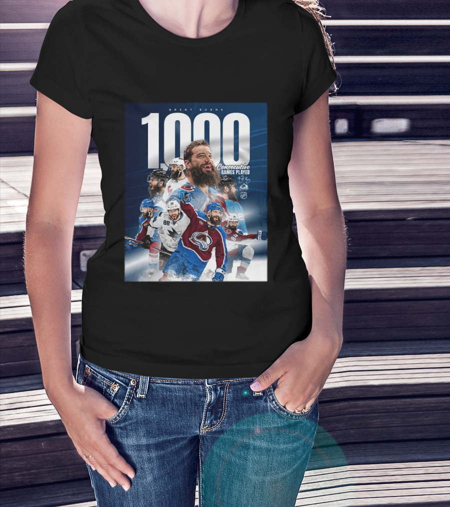 Brent Burns 1000 Consecutive NHL Games Played Colorado Avalanche San Jose Sharks T-Shirt