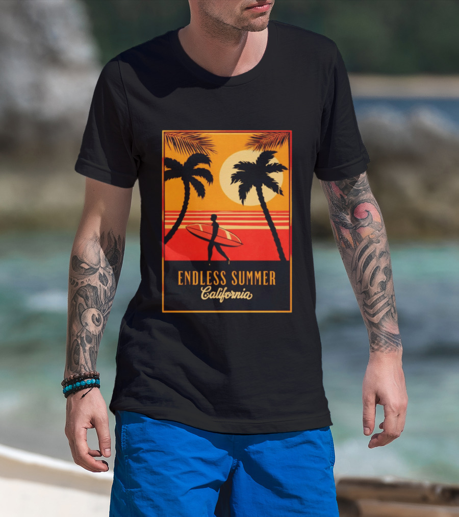 Endless Summer California Sunset Surfer Scene T-Shirt