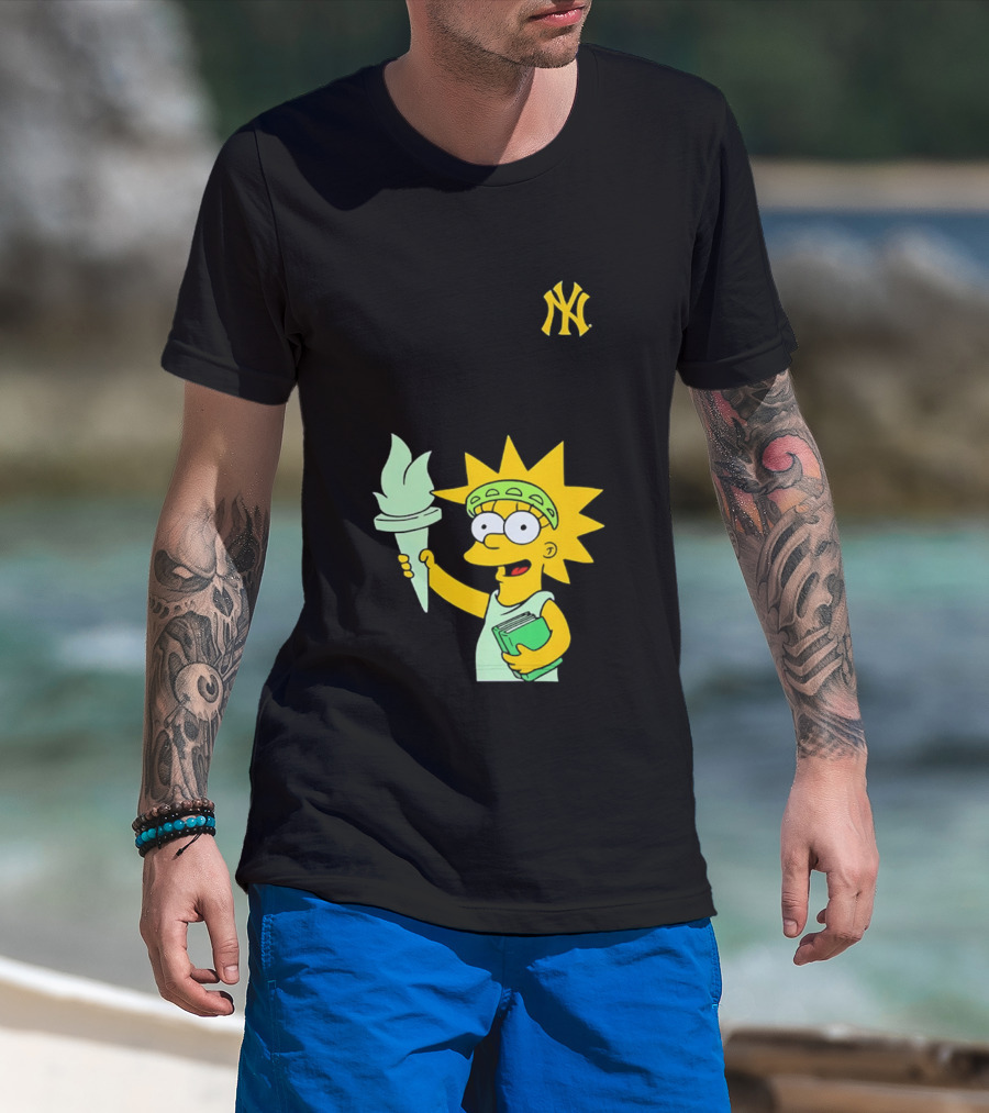 New York Yankees Simpsons Lisa Statue Of Liberty 2026 Iconic Collaboration T-Shirt
