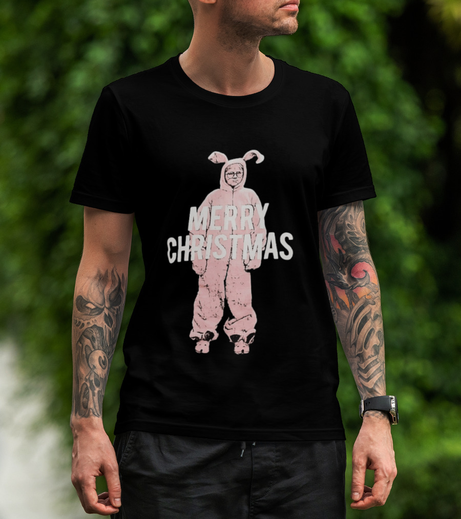 Merry Christmas Ralphie Pink Bunny Costume T-Shirt