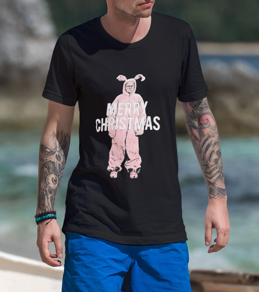 Merry Christmas Ralphie Pink Bunny Costume T-Shirt
