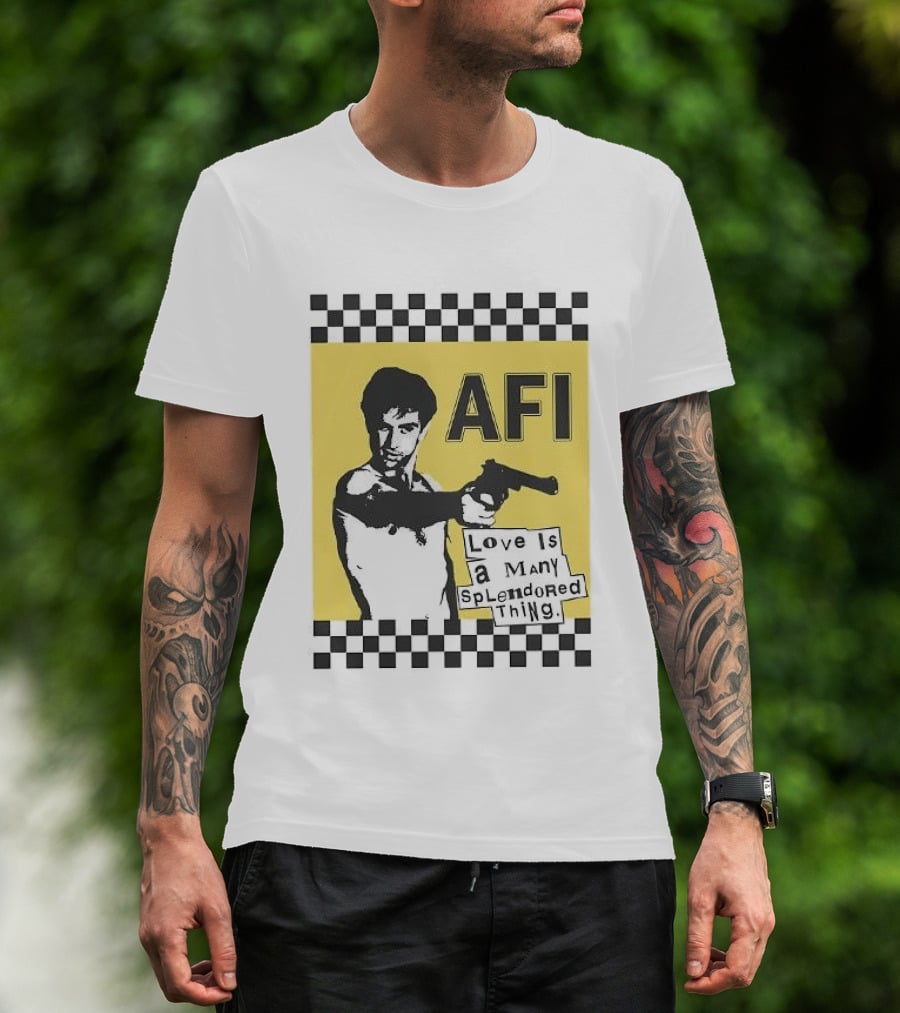 AFI Love Is A Many Splendored Thing Gun Silhouette Checkerboard T-Shirt