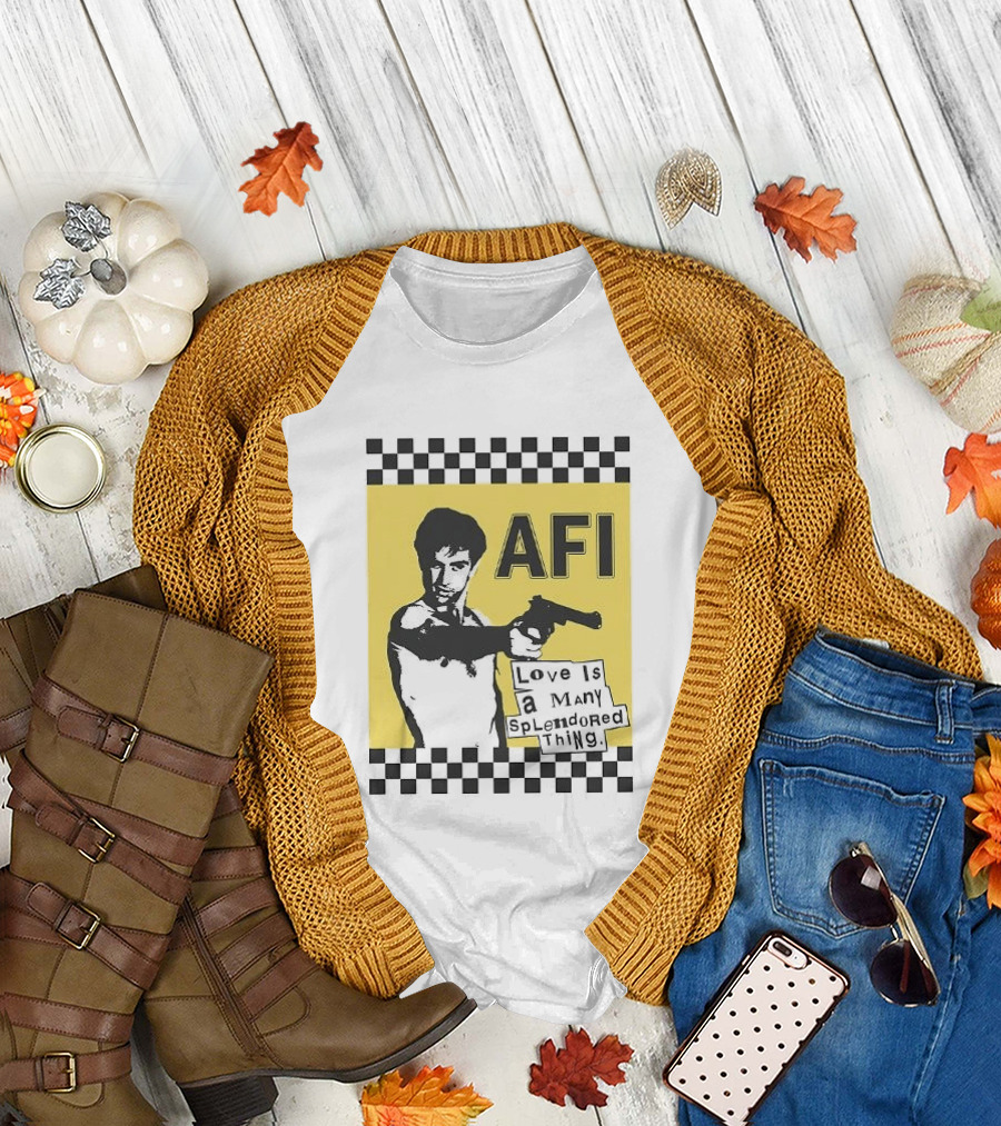 AFI Love Is a Many Splendored Thing Gun Silhouette Checkerboard T-Shirt