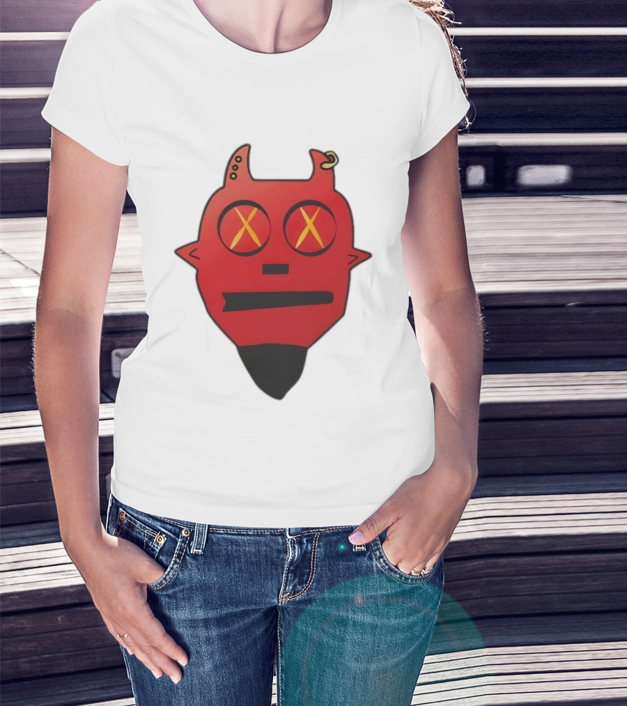 Handsome Devil Red Cartoon Face With Cross Eyes And Earring T-Shirt