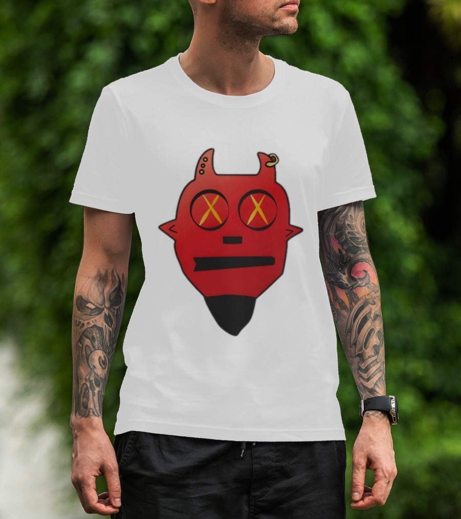 Handsome Devil Red Cartoon Face With Cross Eyes And Earring T-Shirt